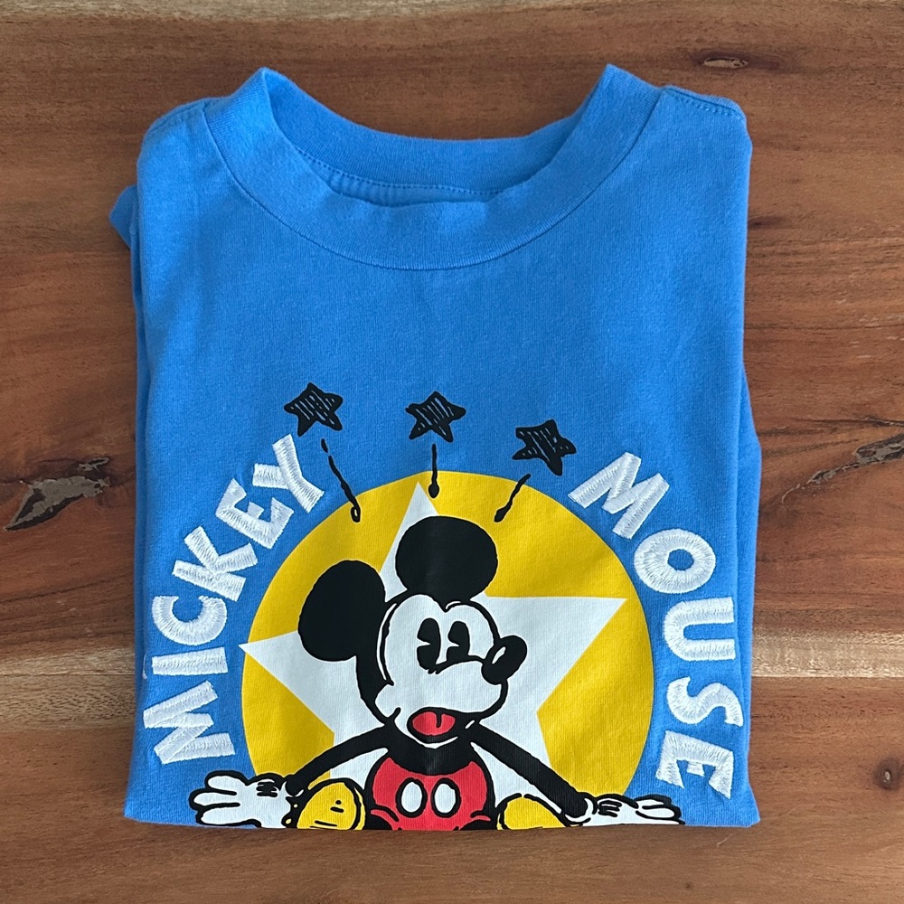 NWT Disney Mickey Mouse Blue/Yellow Kids Embroidered Tee, Size M, Disney Store